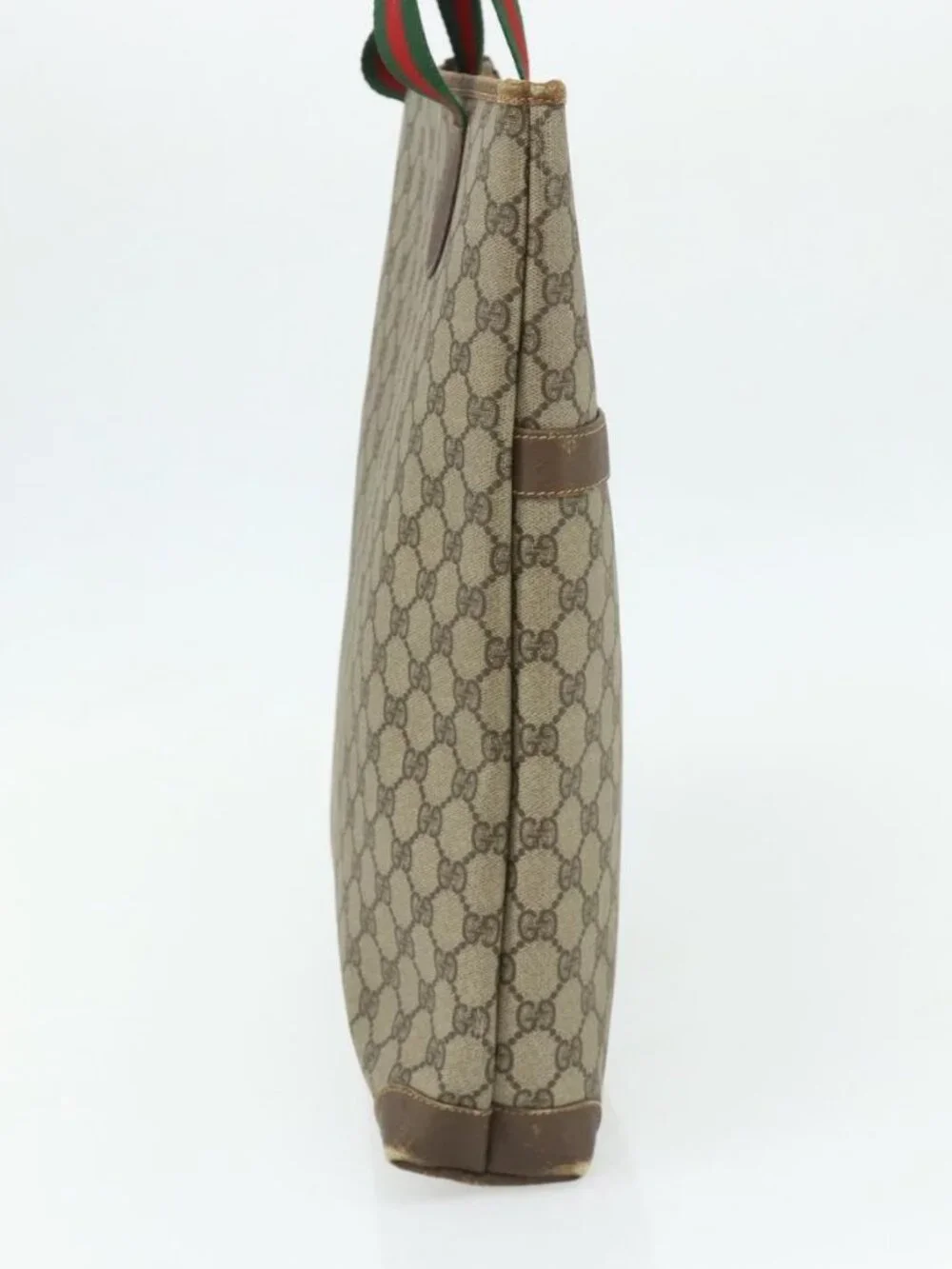GUCCI GG Supreme Web Sherry Line Tote Bag PVC Beige Red Green Auth